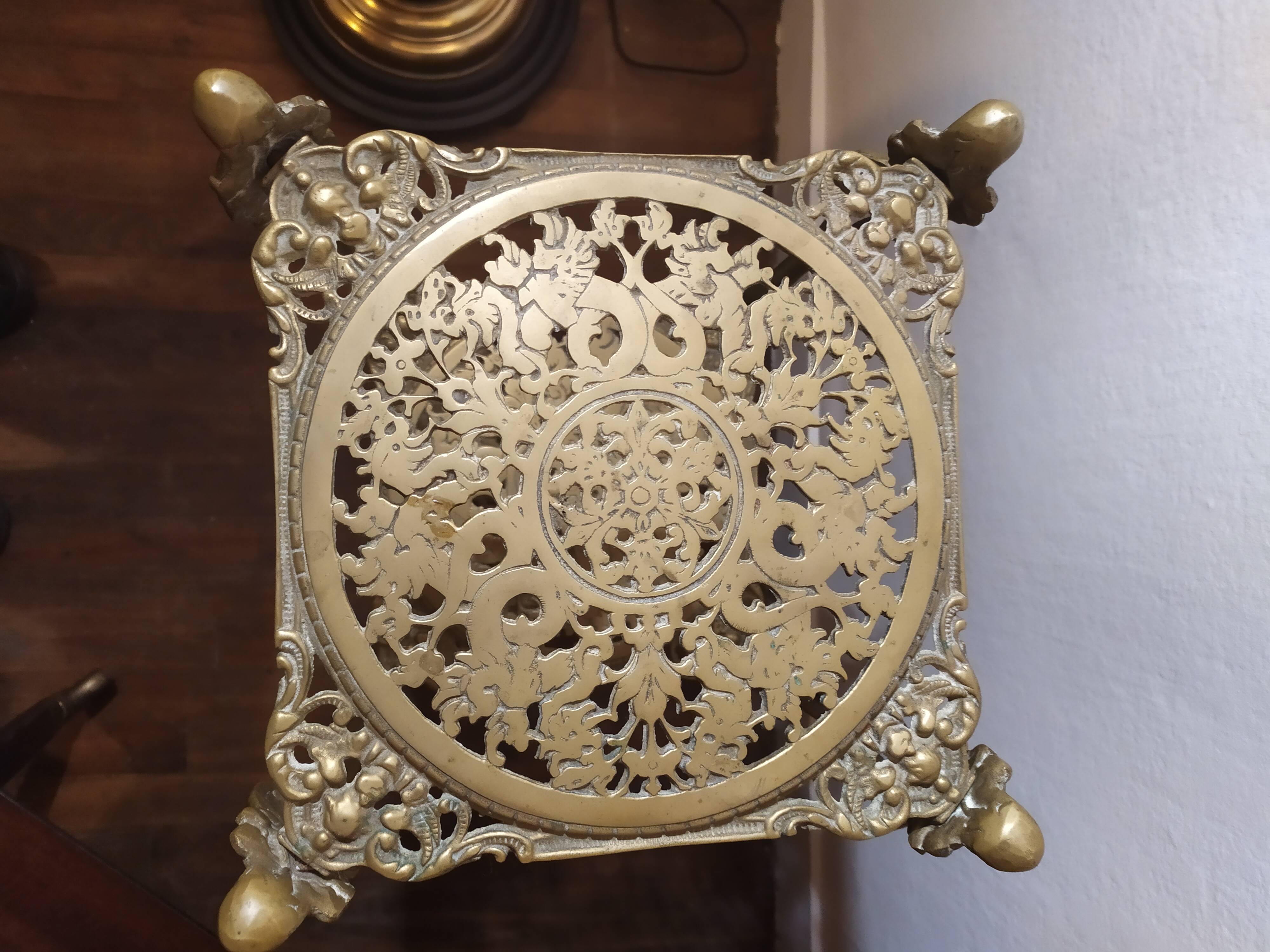 Small old chiseled brass pedestal