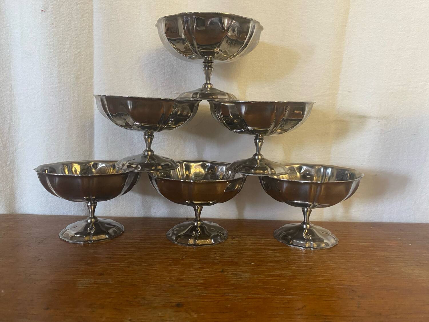 Set of 6 stainless steel ice cream bowls, made in france, vintage