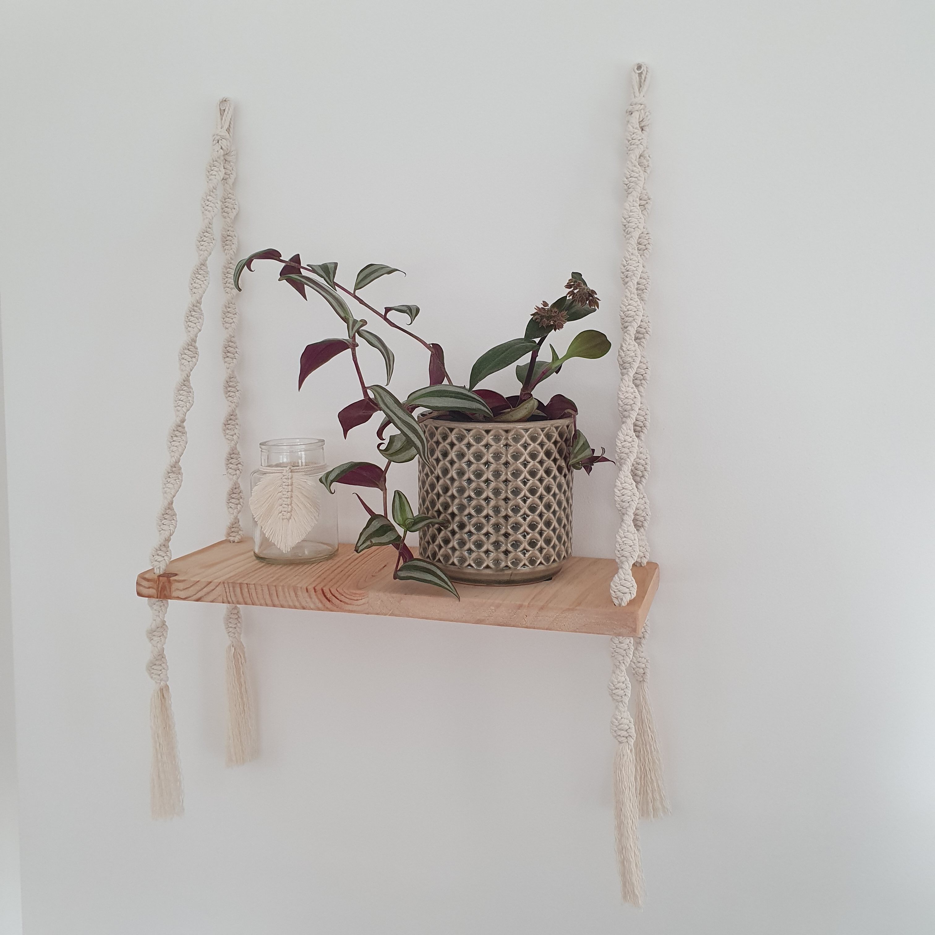 Étagère murale bois et corde de coton