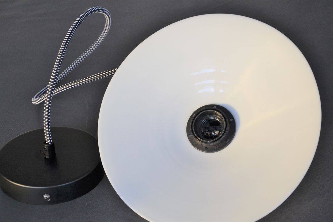 Vintage white opaline pendant lamp and retro cord