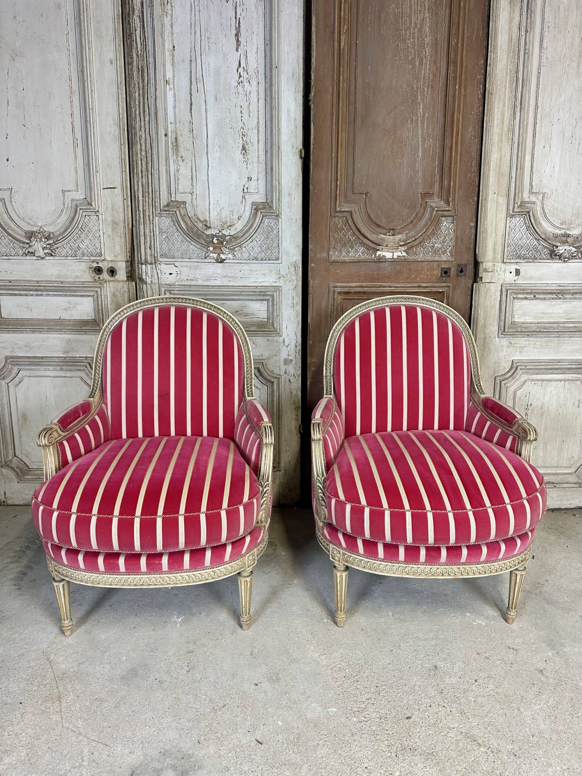Pair of Louis XVI style bergère armchairs