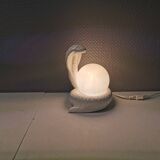 Beautiful vintage ceramic COBRA table lamp with thin milky white glass shade/dome. RAF Sweden 70-80s