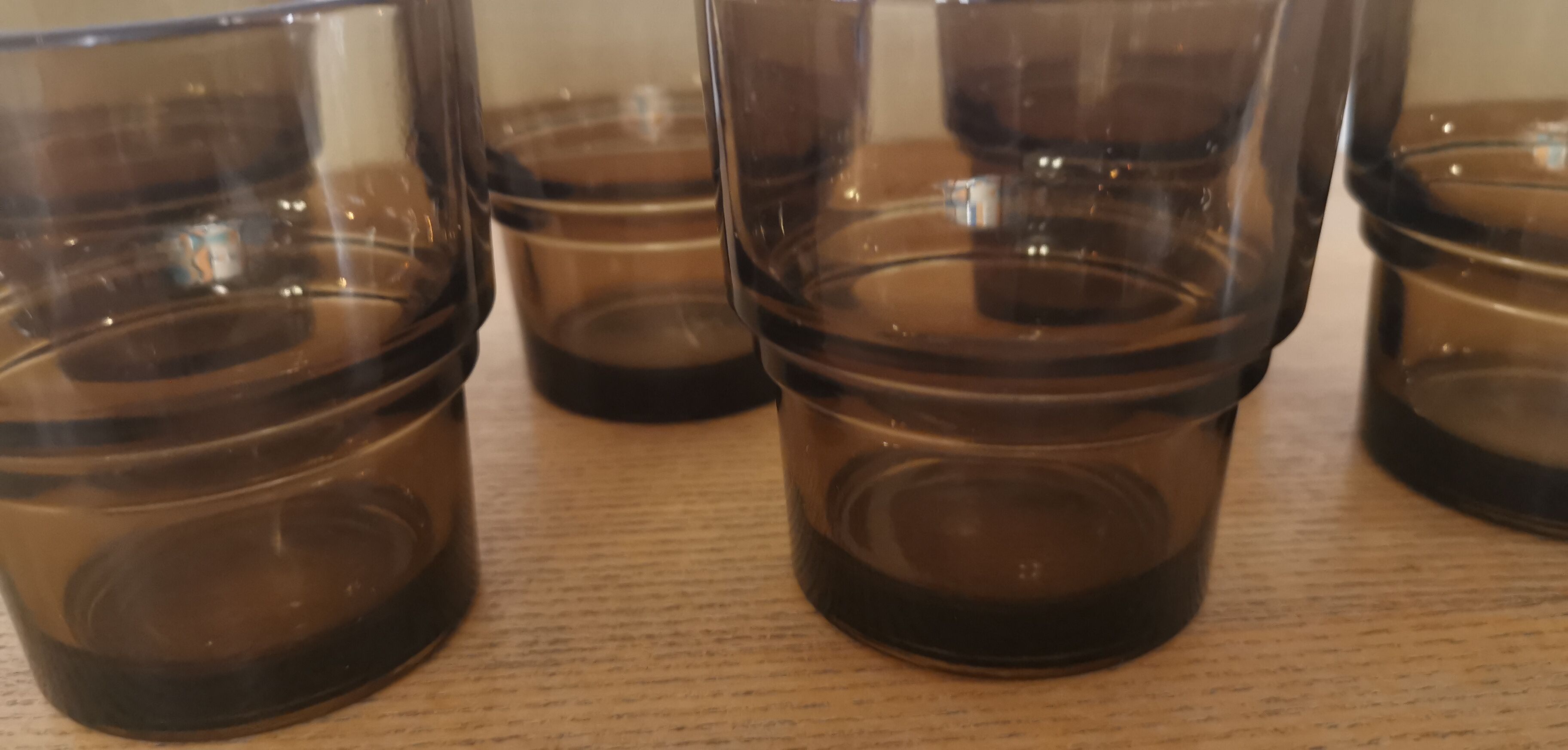 Set of 6 smoked brown glass water glasses Vereco 70'S Vintage