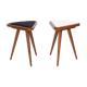 Set of two triangular stools in black and white velvet, Europe, 1960s.