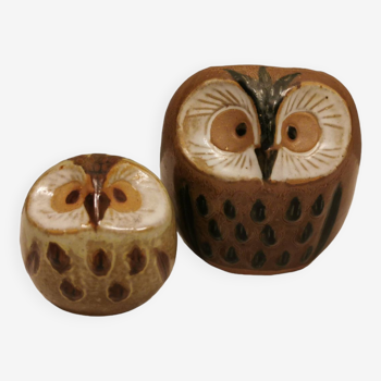 Ceramic owls, Danish design from the 1970s and 1980s, in the form of a pepper pot and a vase.