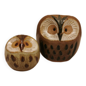 Ceramic owls, Danish design from the 1970s and 1980s, in the form of a pepper pot and a vase.