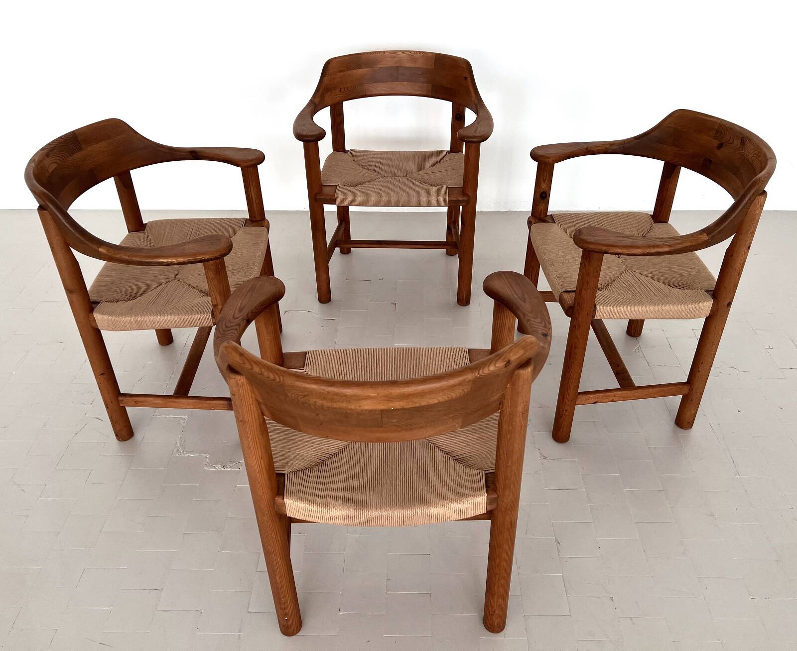 Rainer Daumiller Dining Chairs in Pine and New Paper Cord, 1970s