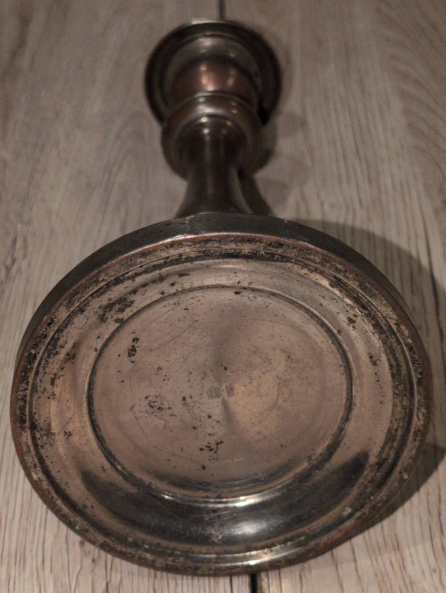 Antique Silver-Plated Metal Candlestick Vintage Torch 18th 19th Century