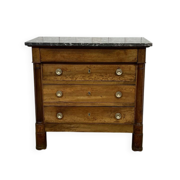 19th-century Empire commode in walnut with a grey St Anne marble top.