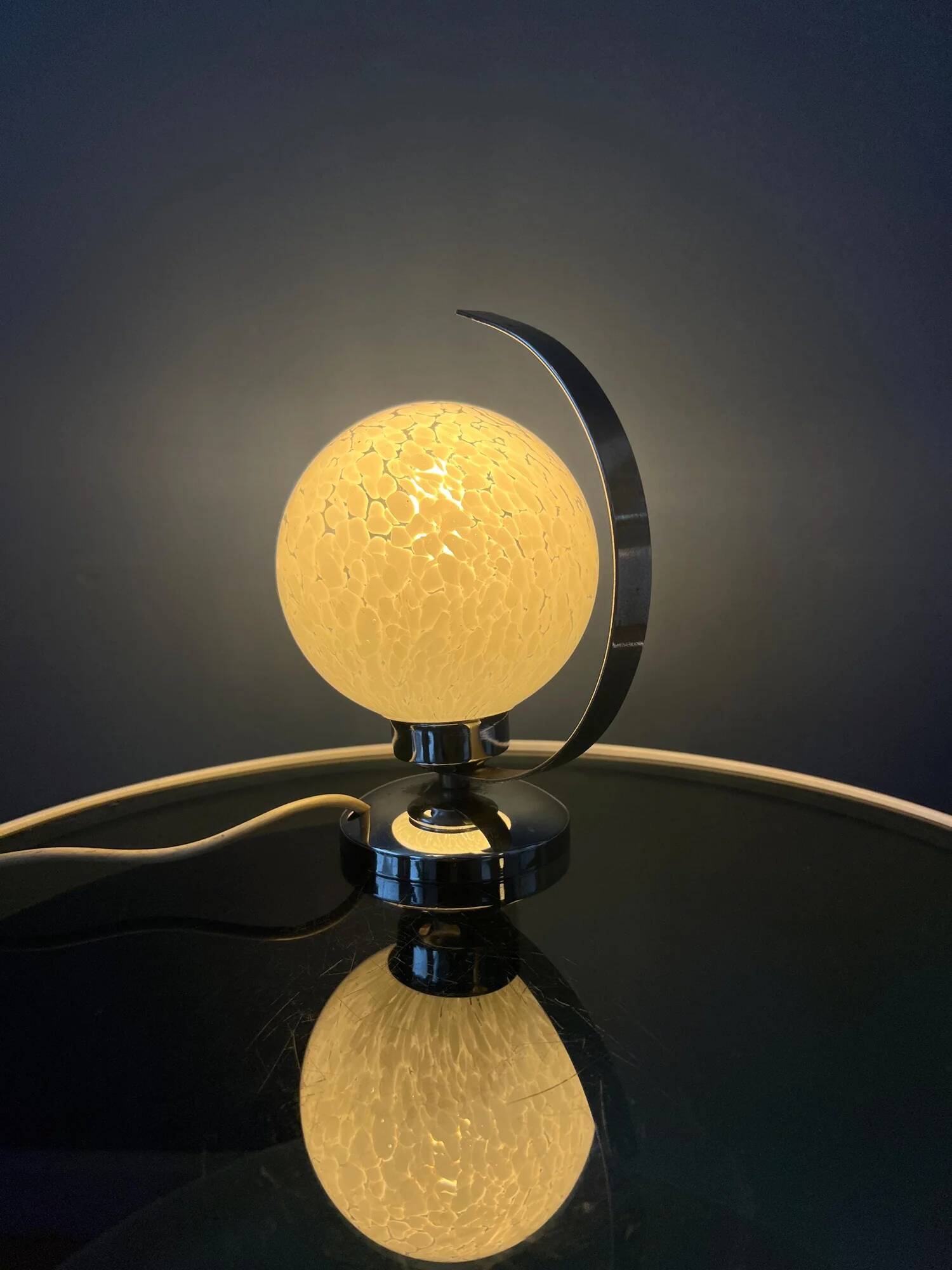 Vintage chrome table lamp with glass shade