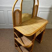 Bamboo and rattan vanity / dressing table with drawer and mirror, 1970s mid-century modern