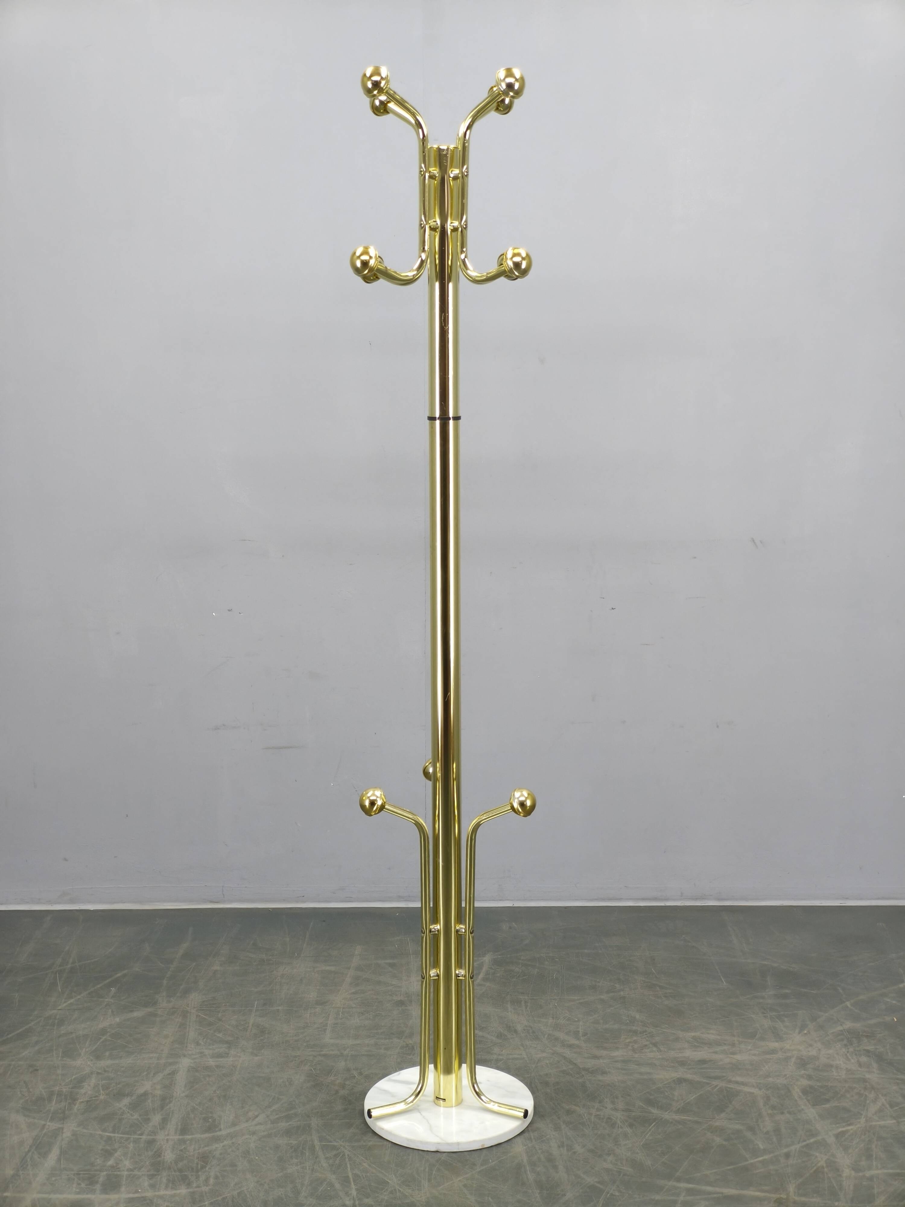 Italian Brass-Plated Coat Rack with Marble Base, 1970s