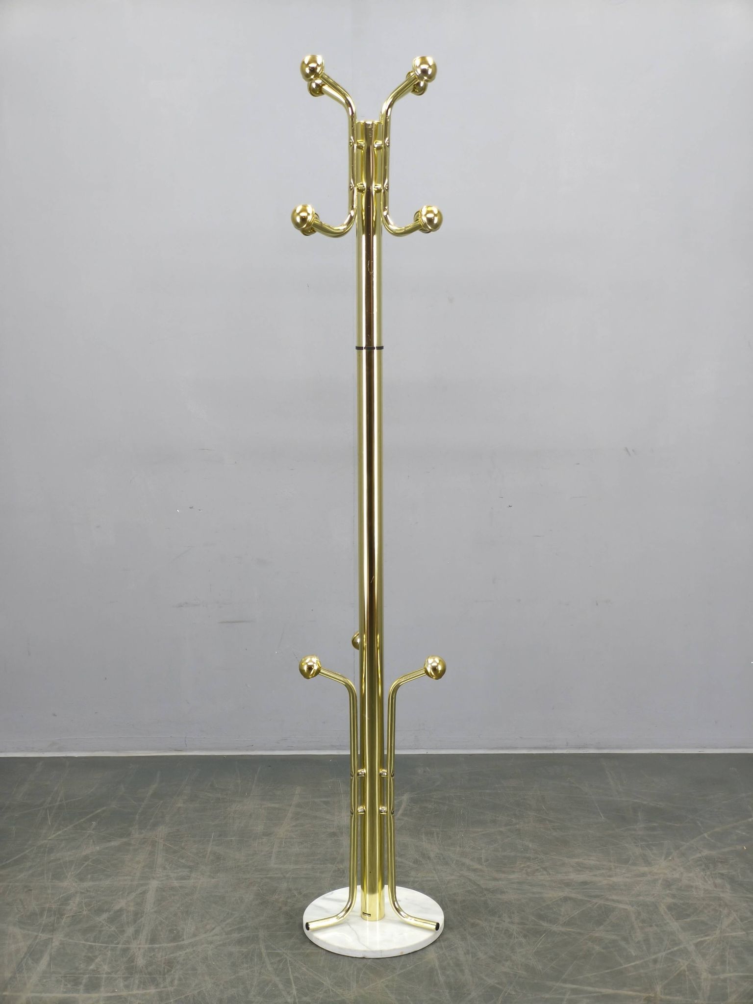 Italian Brass-Plated Coat Rack with Marble Base, 1970s