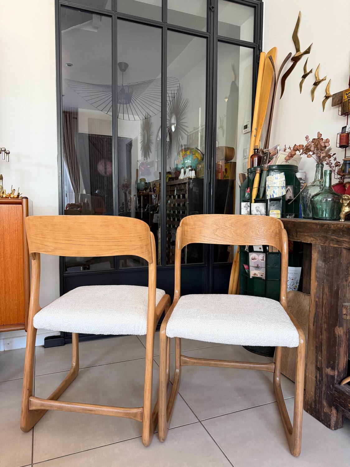 Ancienne paire de chaises Baumann traîneau vintage
