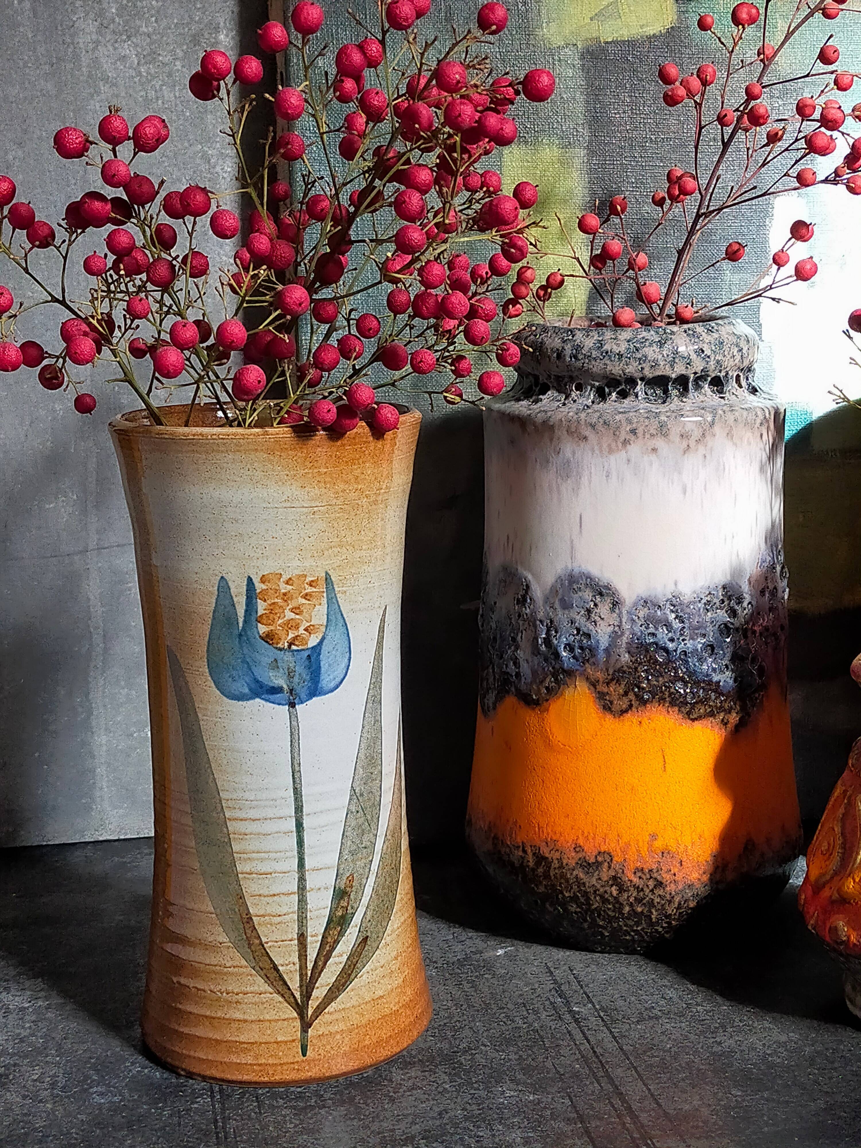 Vintage enameled stoneware potter's diabolo vase