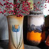 Vintage enameled stoneware potter's diabolo vase