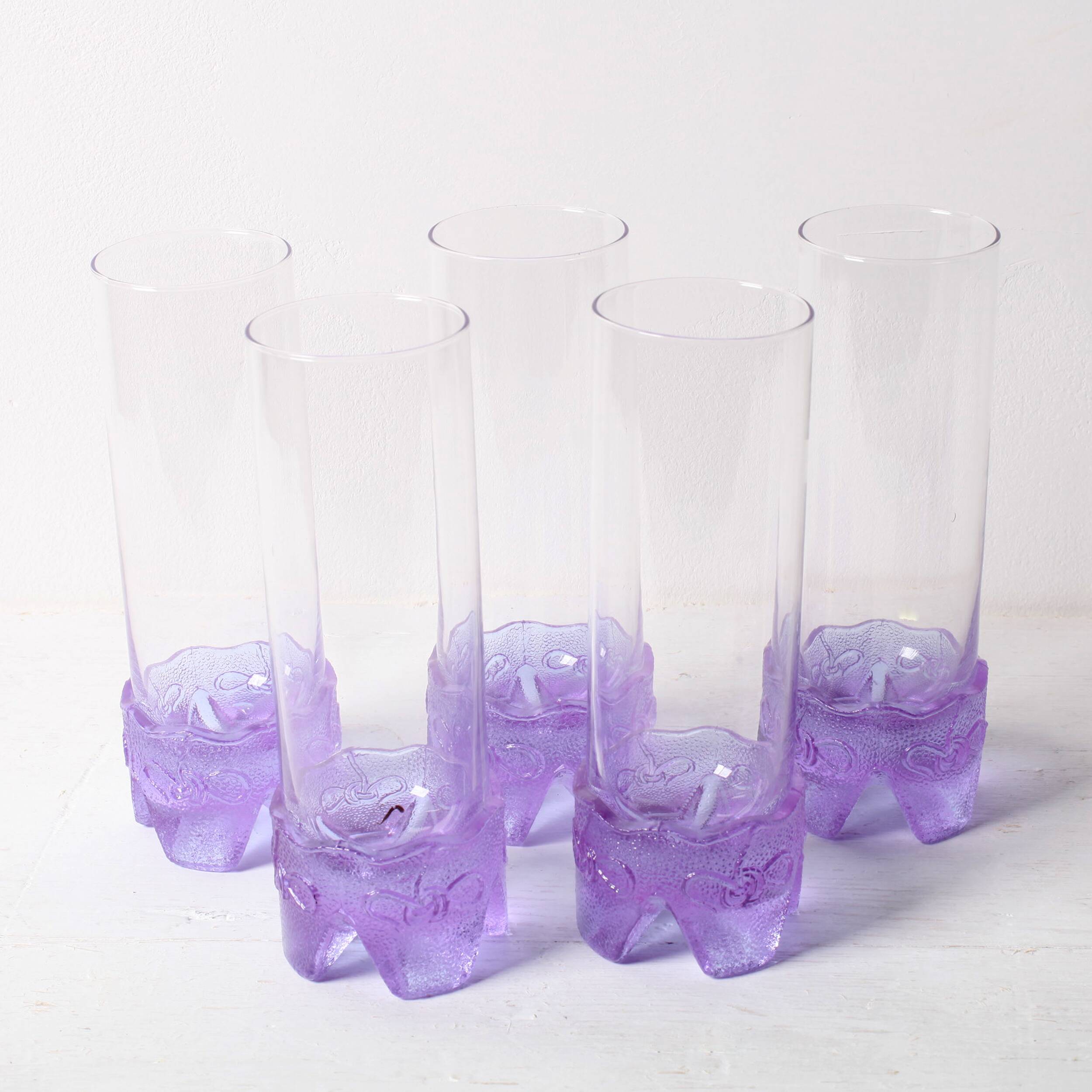 Set of 5 Vintage Lilac Tumblers / LACS Kristallglas / Italy / 1970s