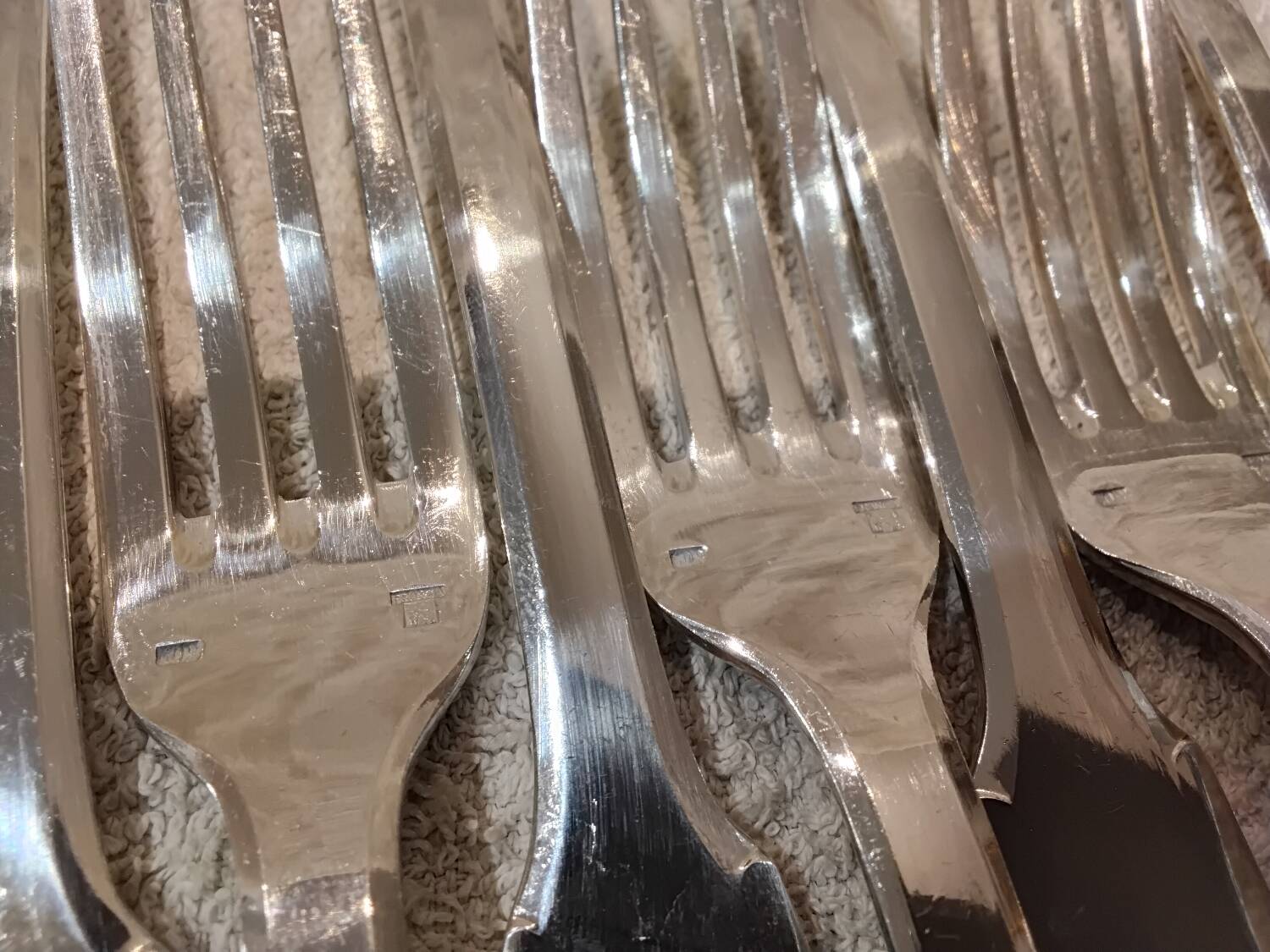11 silver plated dessert forks, Francia goldsmith, single-flat, 18.9cm