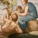 Bucolic scene painting on earthenware nineteenth after Delobel