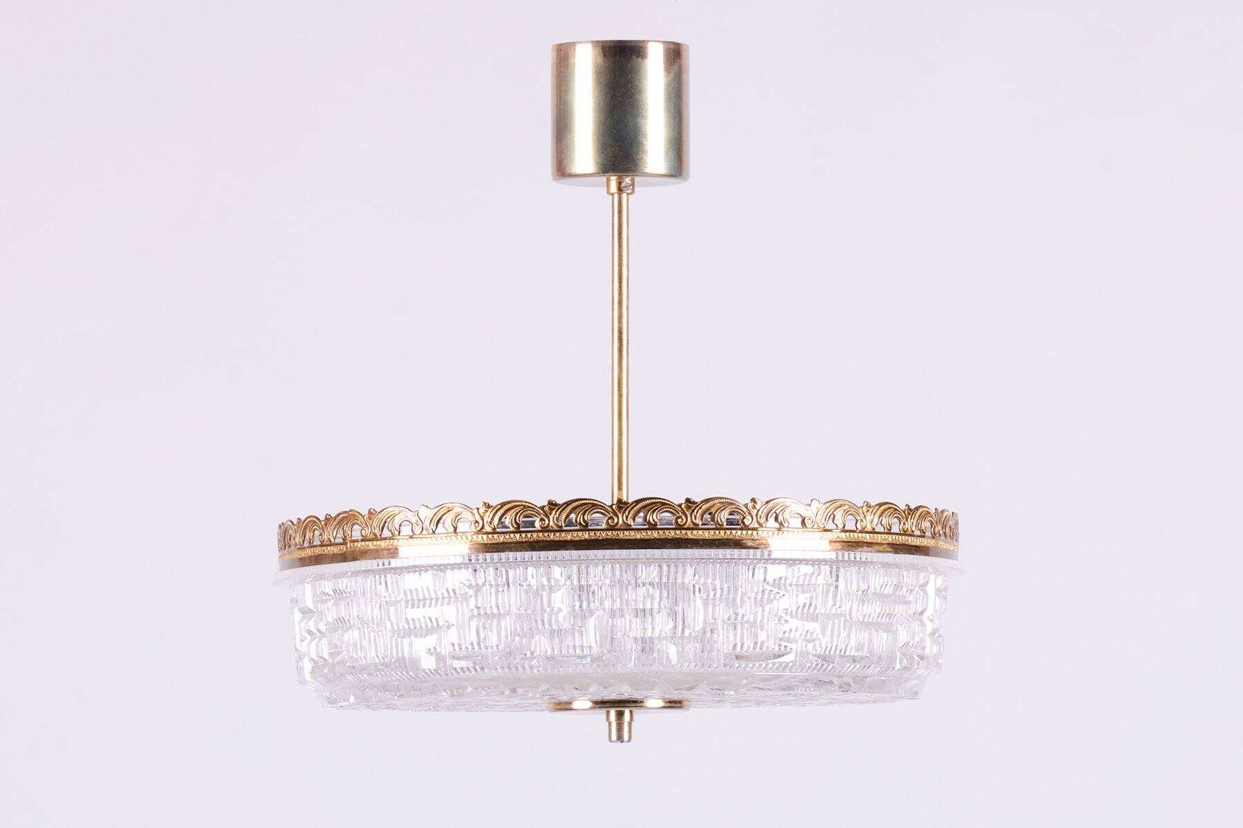 Mid-Century Chandelier in Glass and Brass attributed to Kamenický Šenov, Czech, 1960s