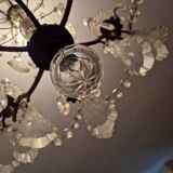 Brass chandelier with glass shaft, crystal tassel plates and daggers - 6 lights