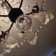 Brass chandelier with glass shaft, crystal tassel plates and daggers - 6 lights