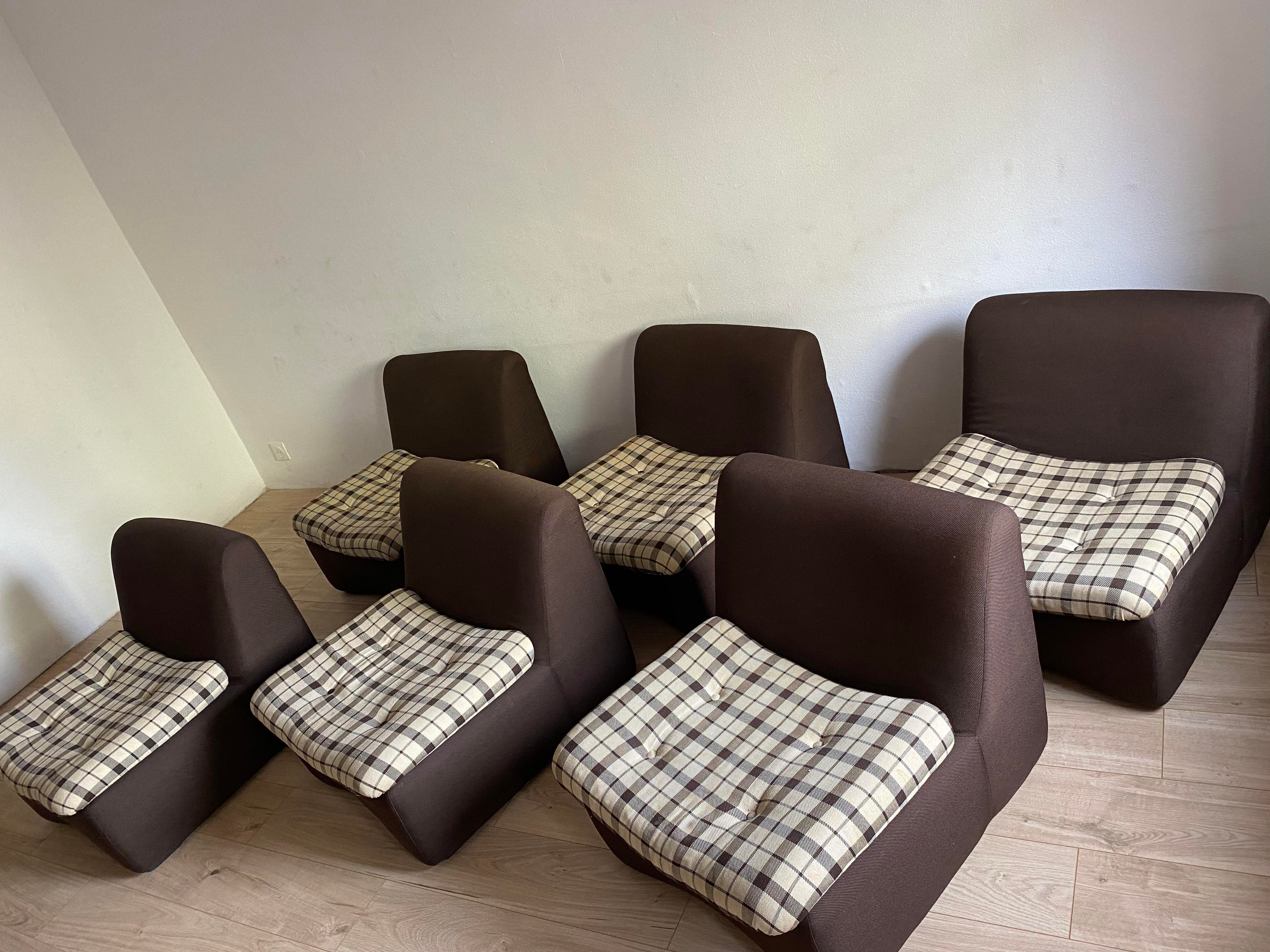 6 armchairs fabric in rigid polystyrene year 50/60