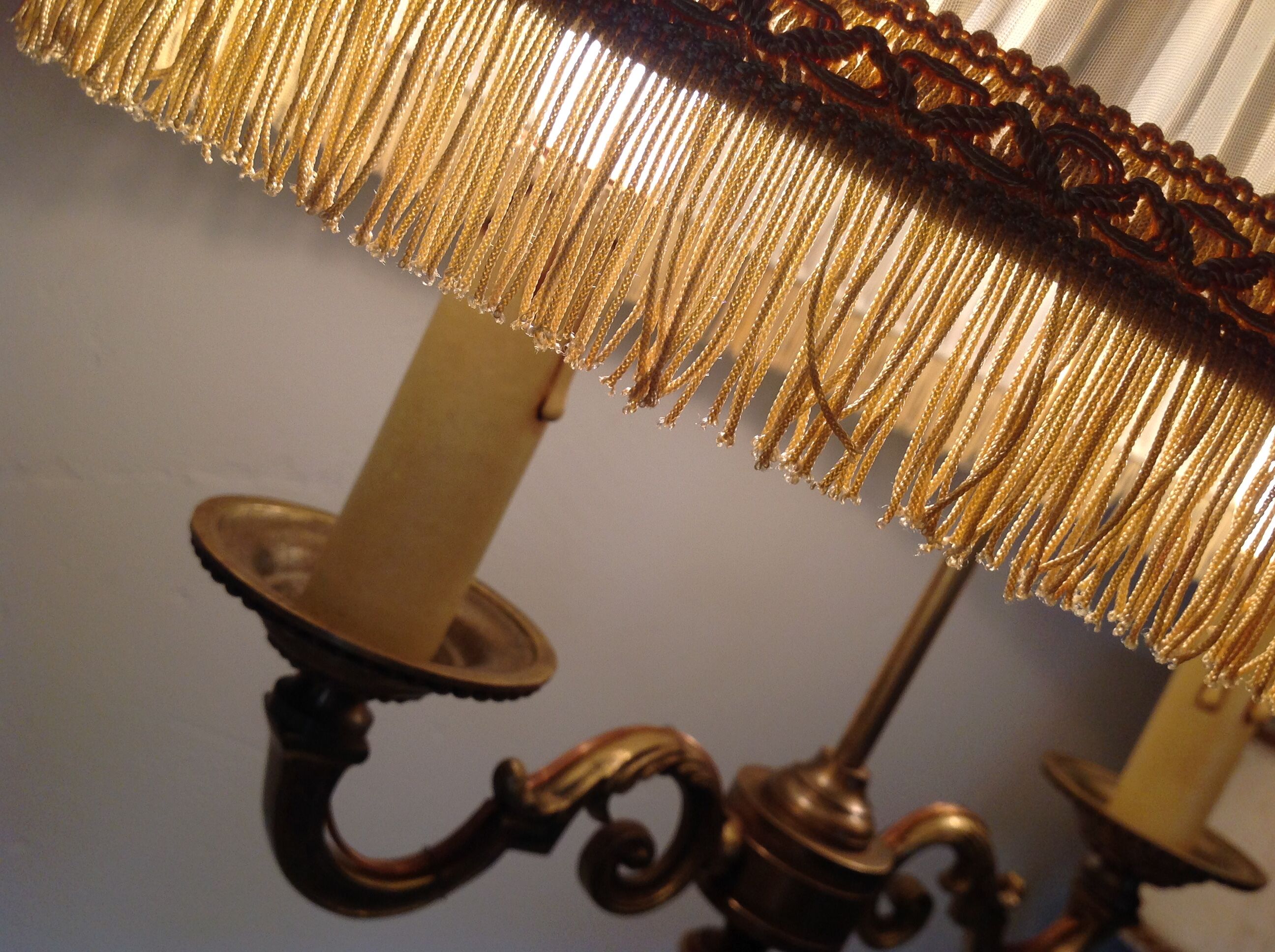 Empire style hot water bottle lamp with fabric lampshade / vintage 50-60s