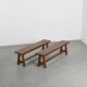 Mahogany dining table and benches, mountain work, France circa 1960