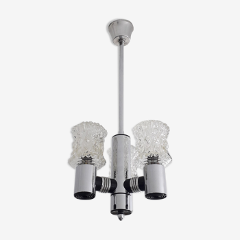Targetti sankey chandelier 3 lights in chrome and glass 1970