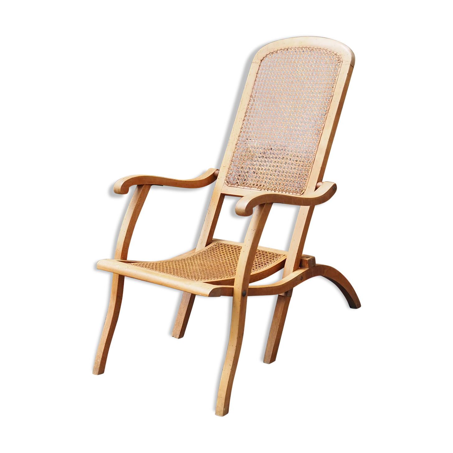 Cane folding armchair in solid wood