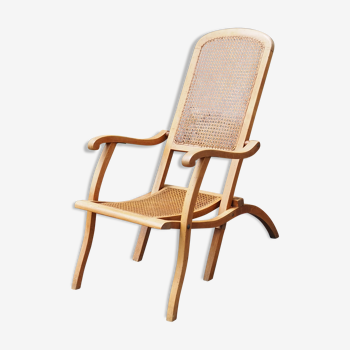 Fauteuil pliant canné en bois massif