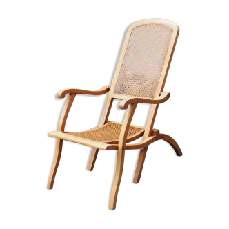 Fauteuil pliant canné en bois massif