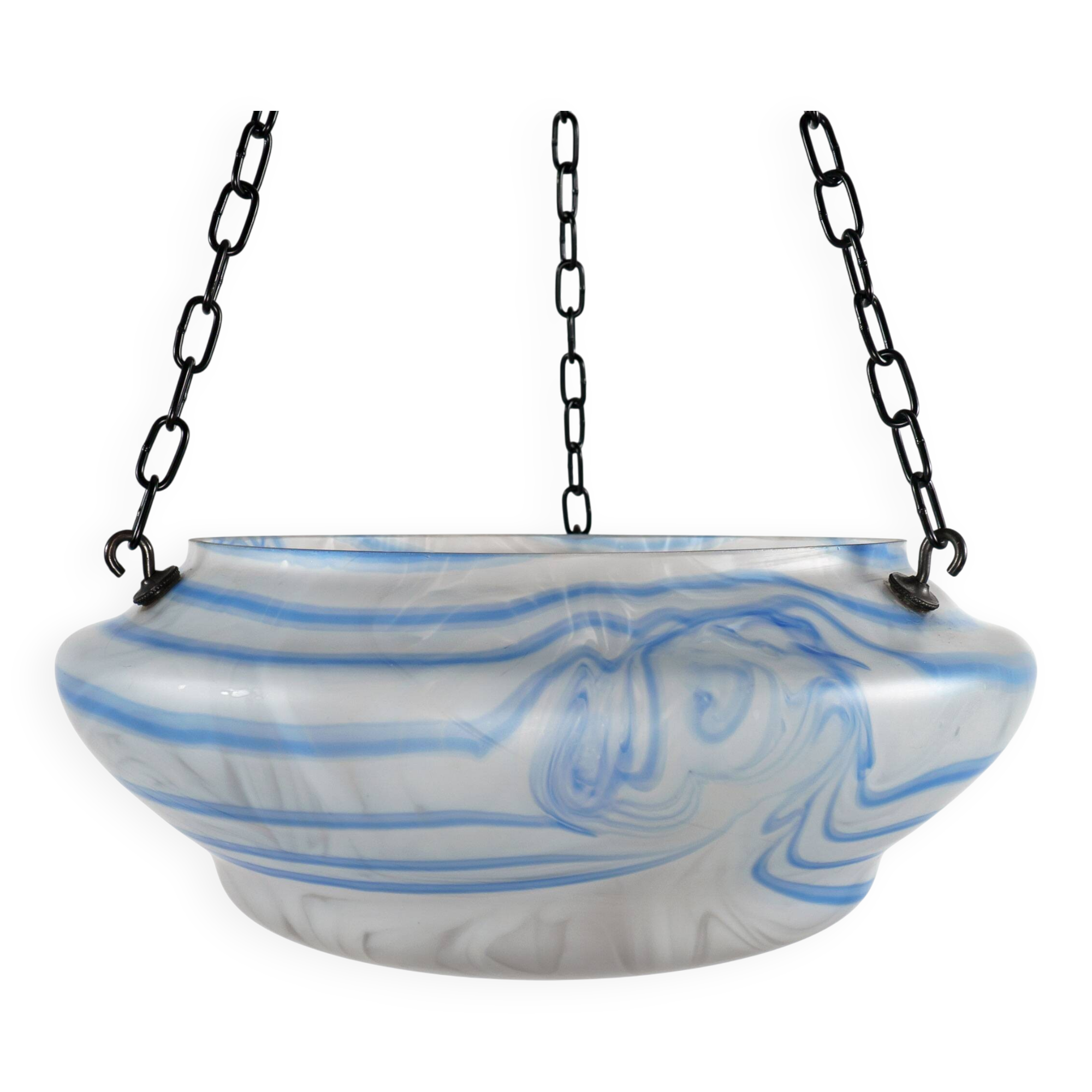 Vintage 1930s Blue & White Streaky Flycatcher / Plafonnier Glass Lamp Shade