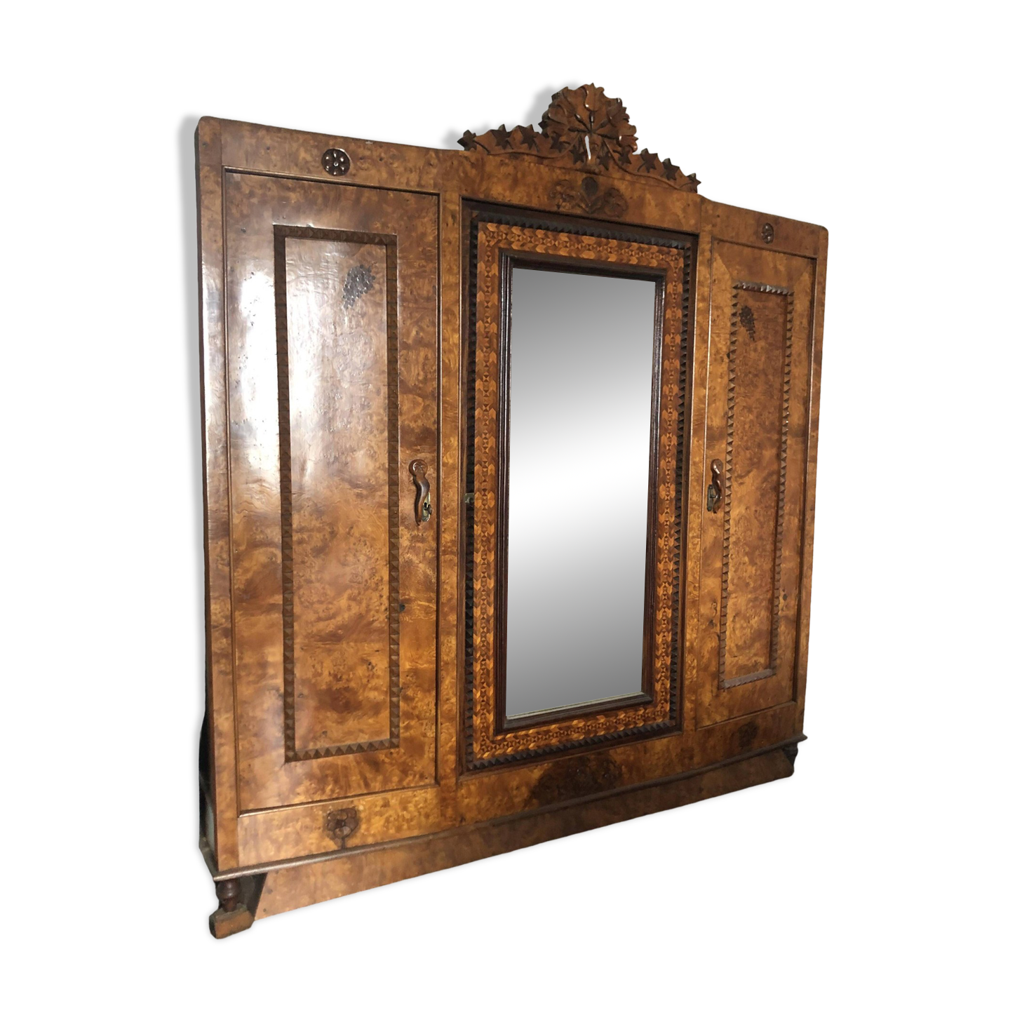 Unique model craftsman's cabinet, cabinetmaker's cabinet, 3-door cabinet, French marquetry furniture