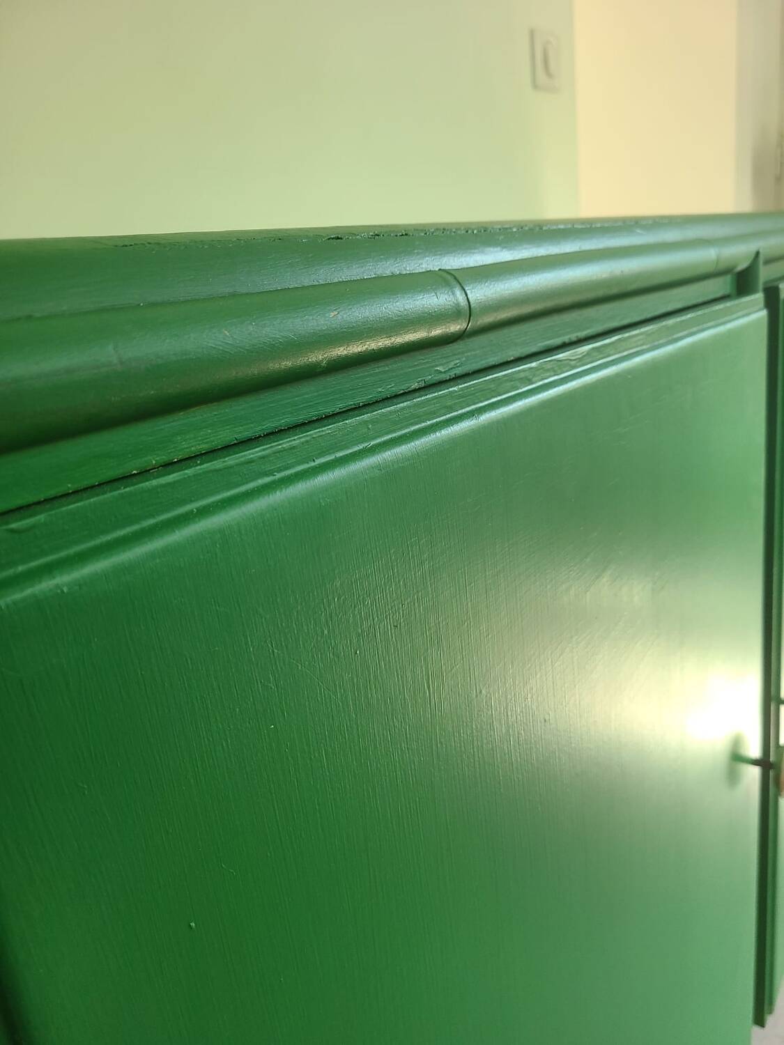 Old sideboard buffet Green wood and bamboo vintage storage unit