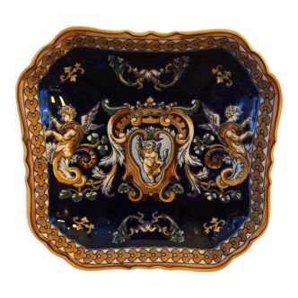 Vide-poche en faïence de gien décor renaissance fond bleu