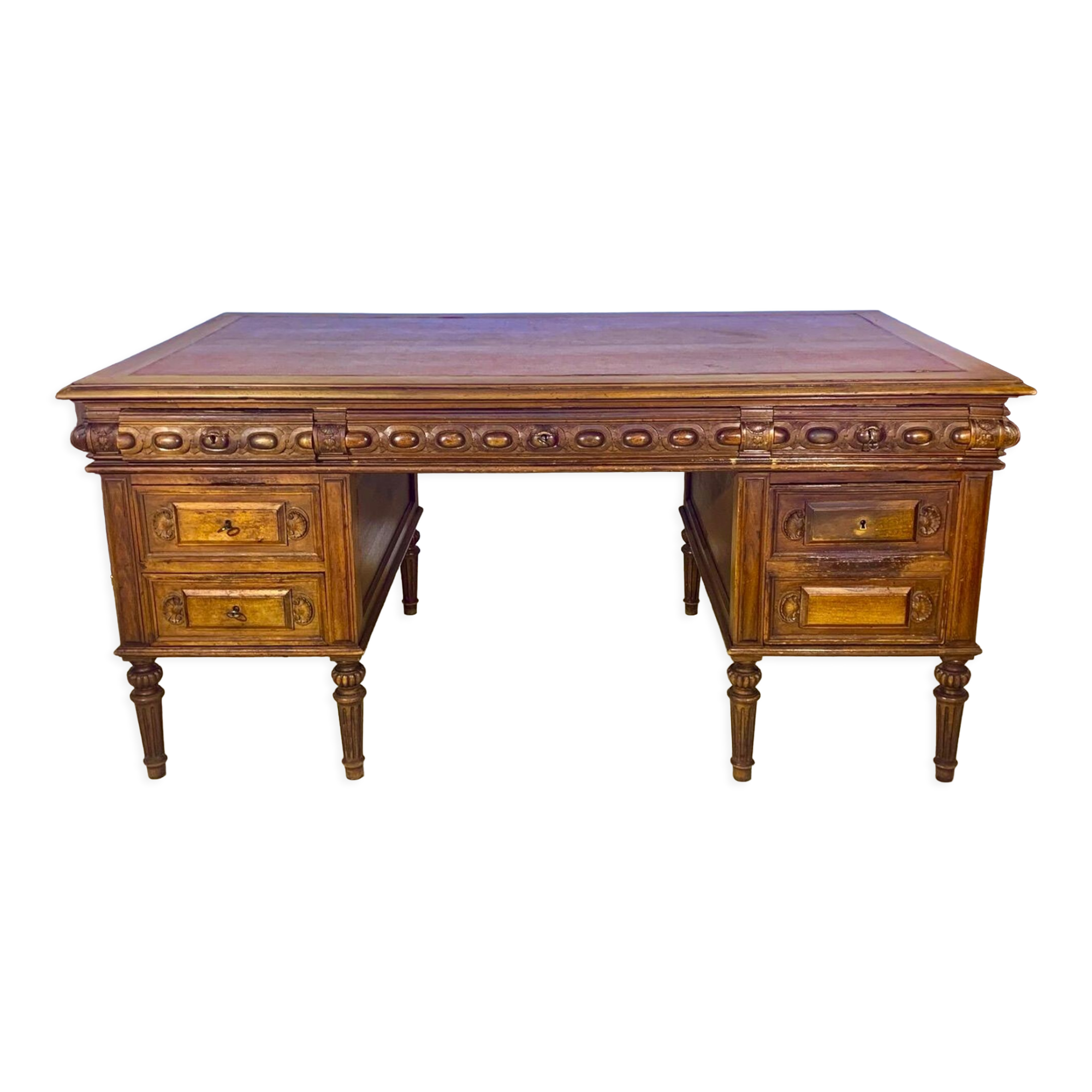 Renaissance style desk in solid oak, richly carved