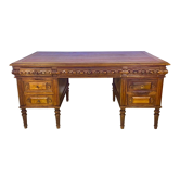 Renaissance style desk in solid oak, richly carved