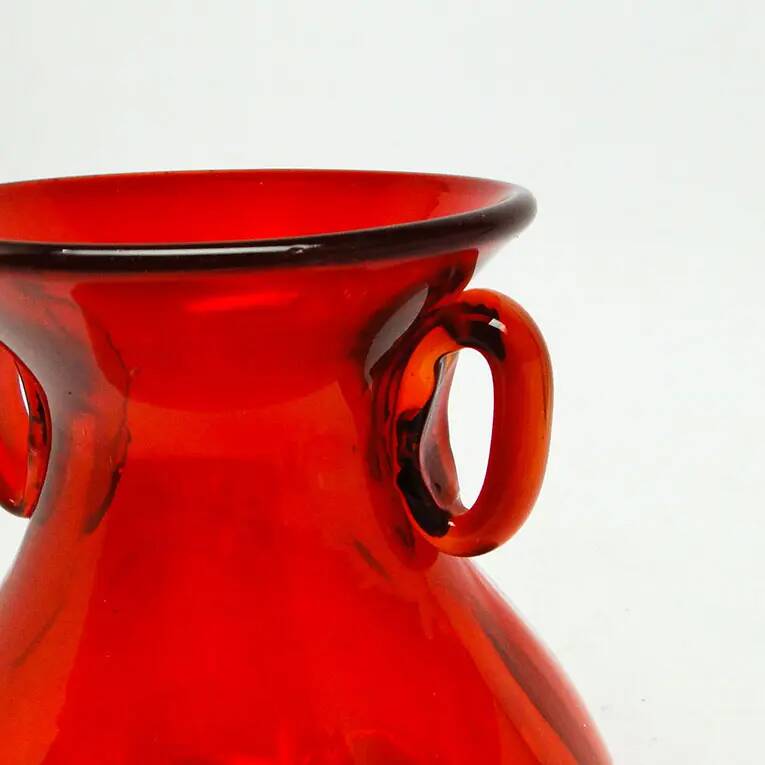 Mid-century modern vase, red glass, designed by J. Słuczan-Orkusz, Poland, 1970s