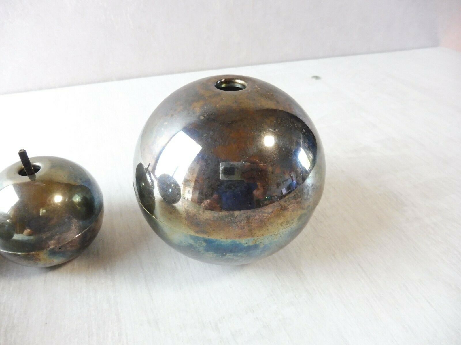 Old breakfast service, confectioner, sugar bowl, silver metal ball + glass