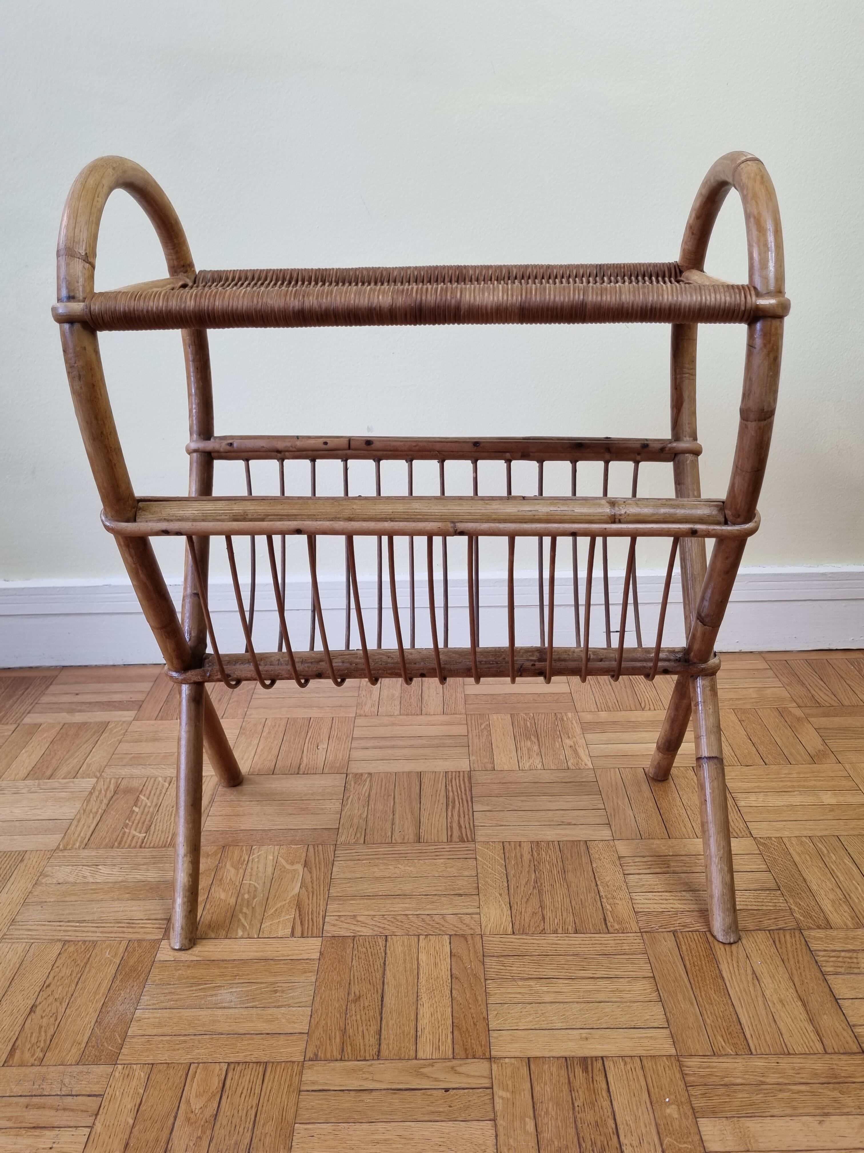 Vintage rattan magazine holders, 50s-60s