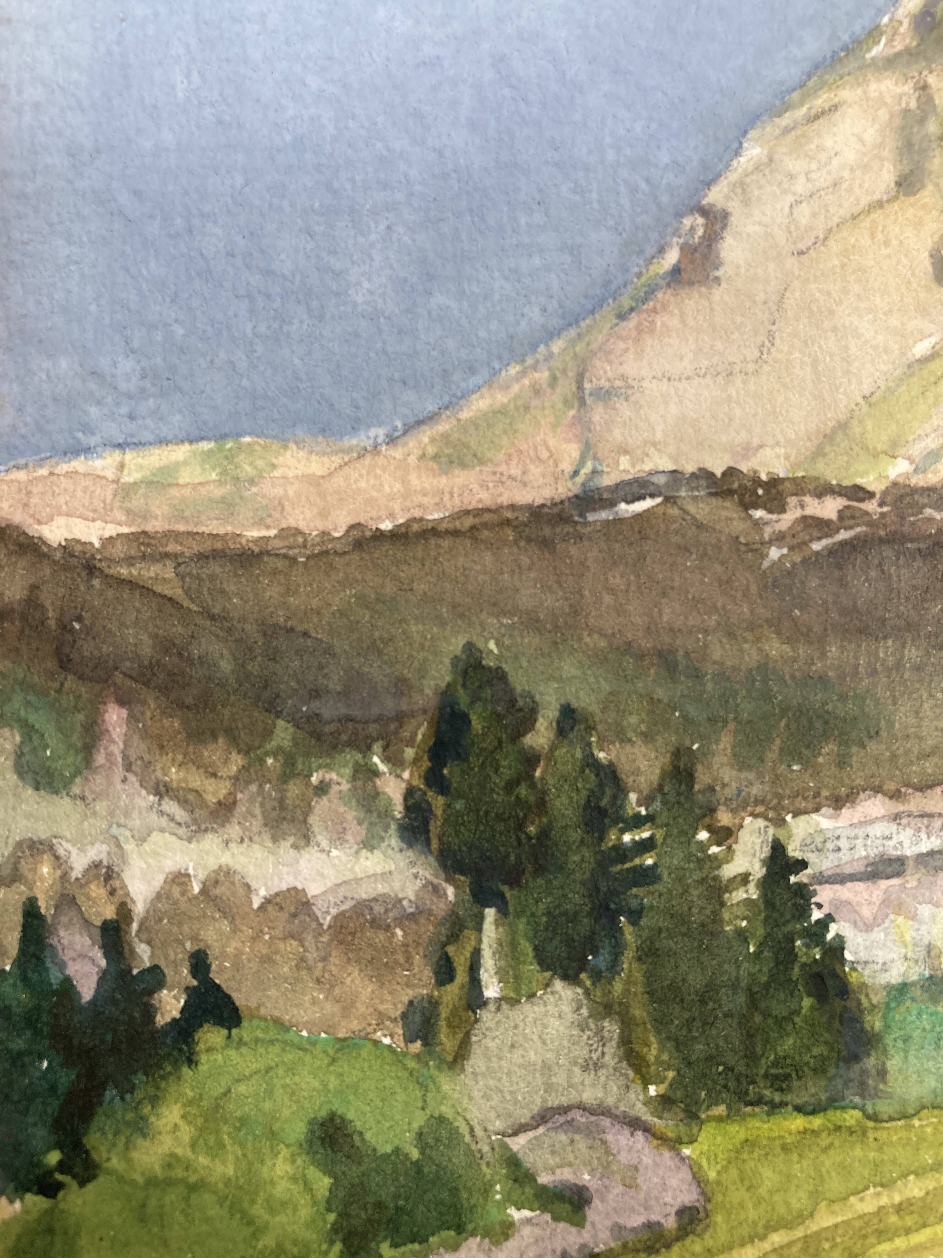 Watercolor mountain landscape signed