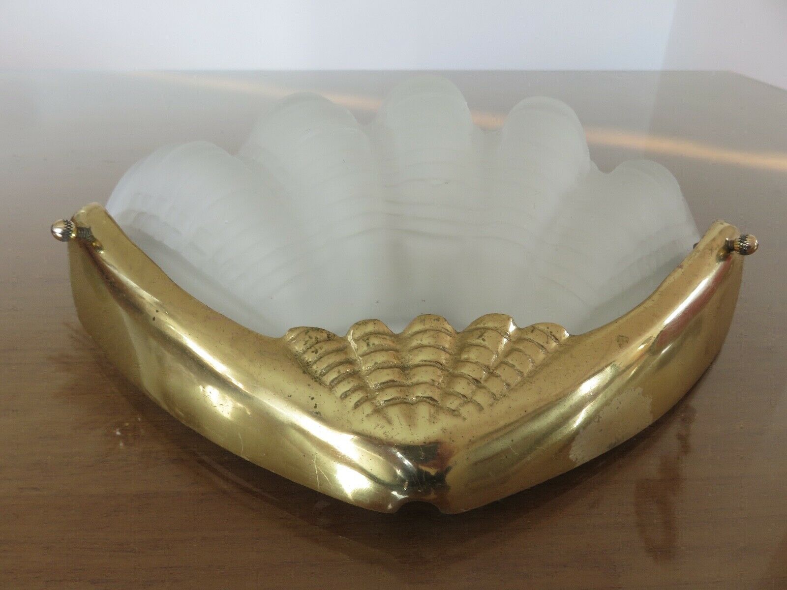 Wall light "shell" art deco brass and frosted glass 70s