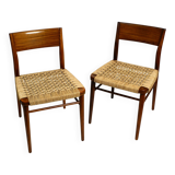Two original 1960s Wilkhahn chairs made of walnut with wicker cane