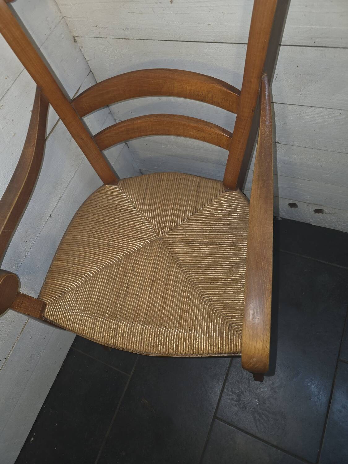Beechwood office chair with straw seat
