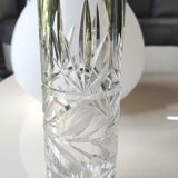 Tubular soliflore vase. In cut crystal. Decorated with frosted leafy motifs. Boho-Chic style. High 20 cm
