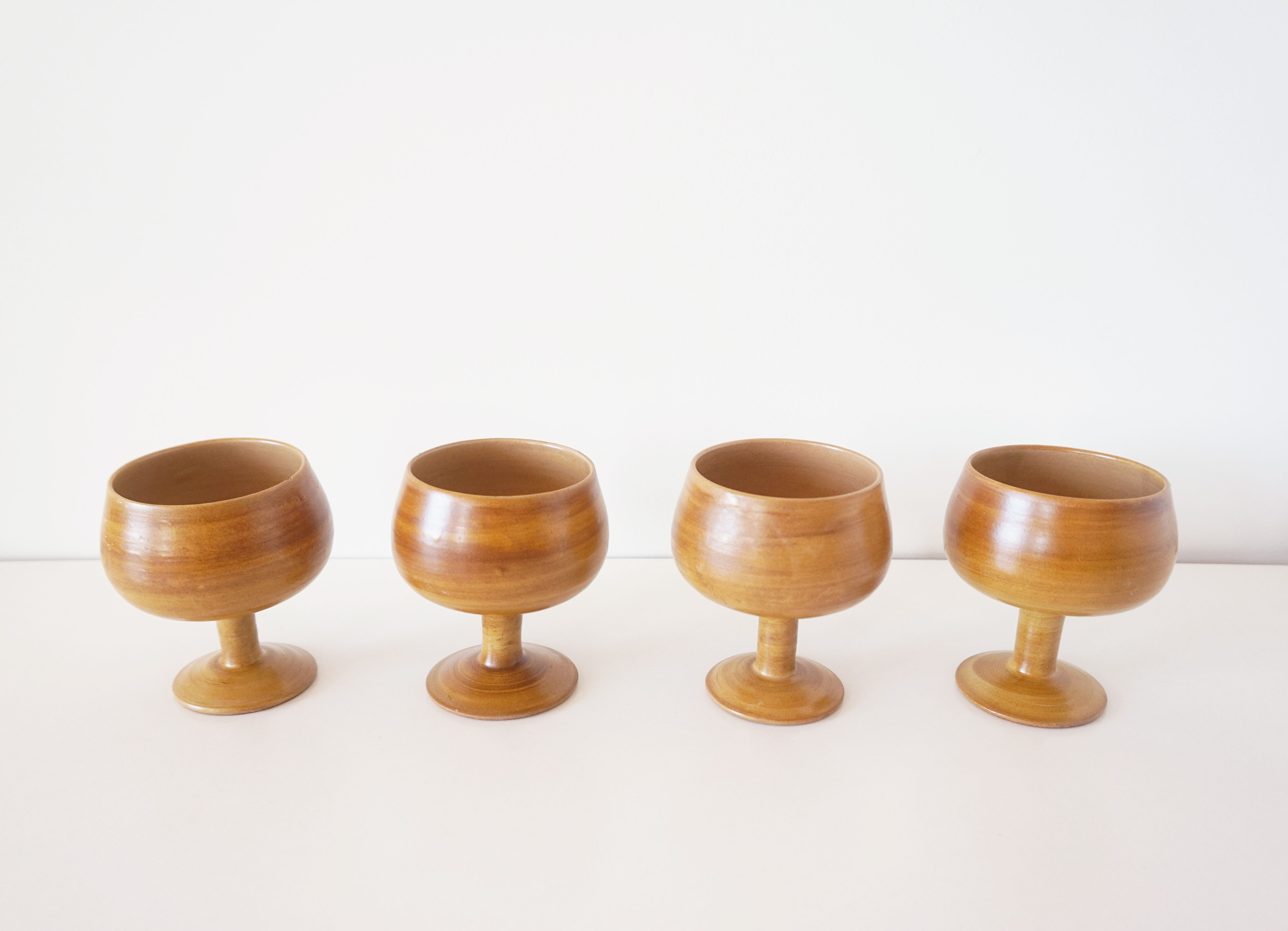 Set of ceramic stemmed glasses 1970
