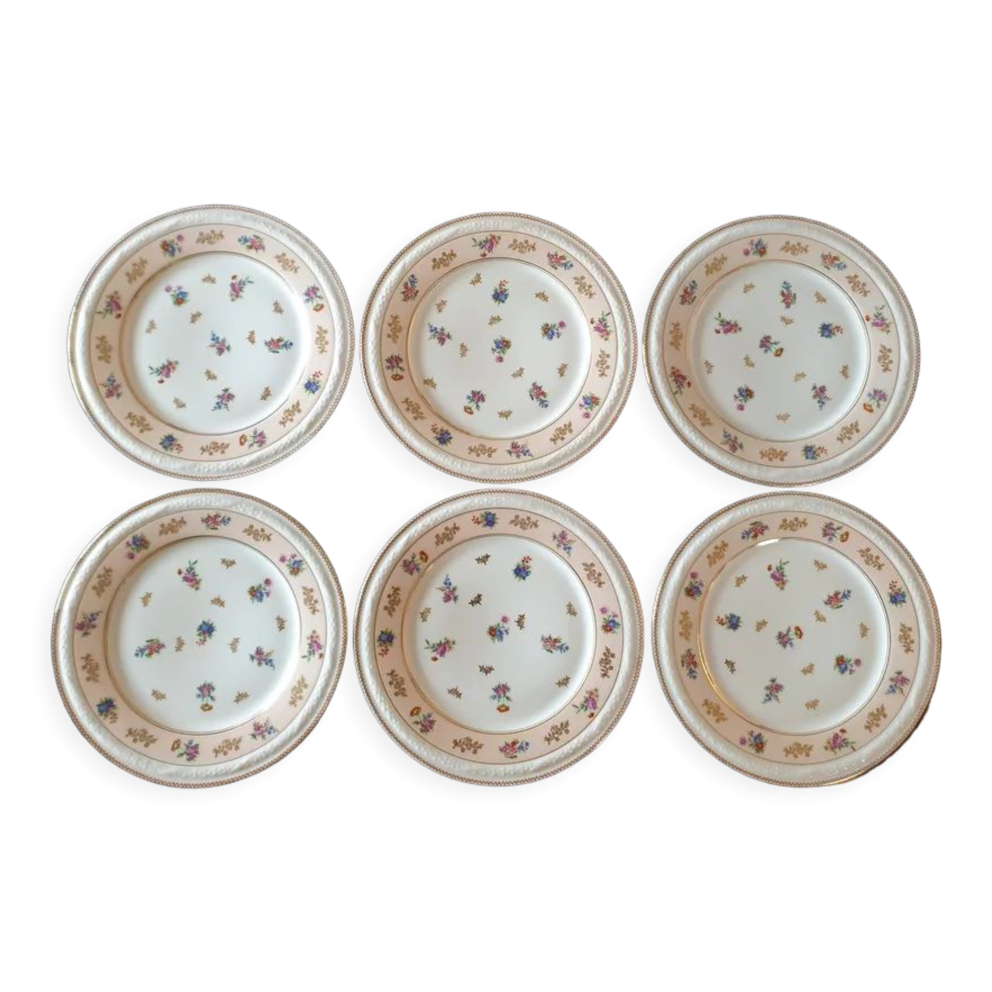 Series of 6 flat plates - limoges porcelain raynaud et cie
