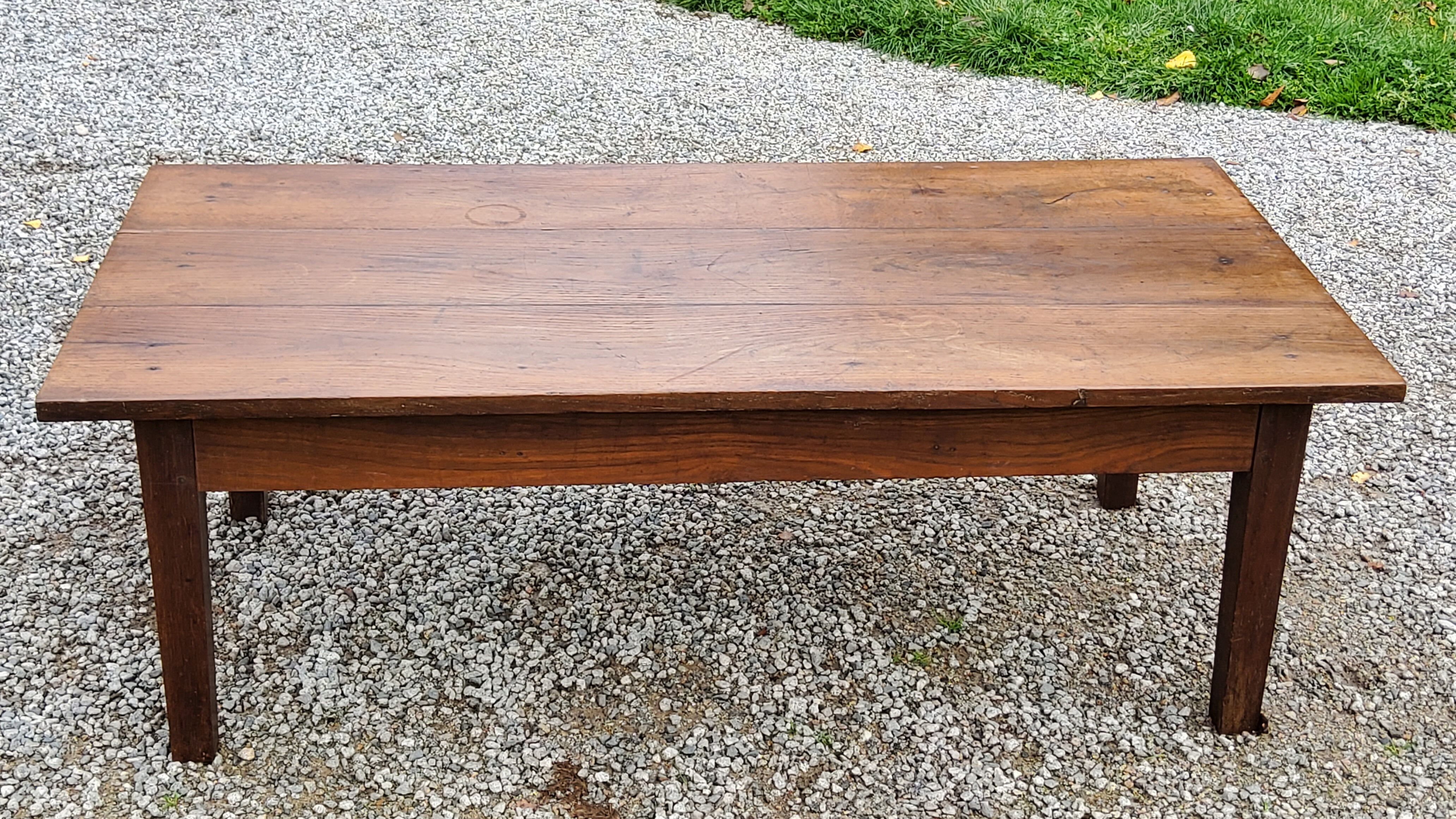 Oak farmhouse coffee table nineteenth century 1 drawer feet bobbins 149cm